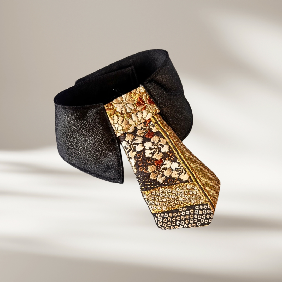 西陣織縦重ね小袖ネクタイ（ブラック）